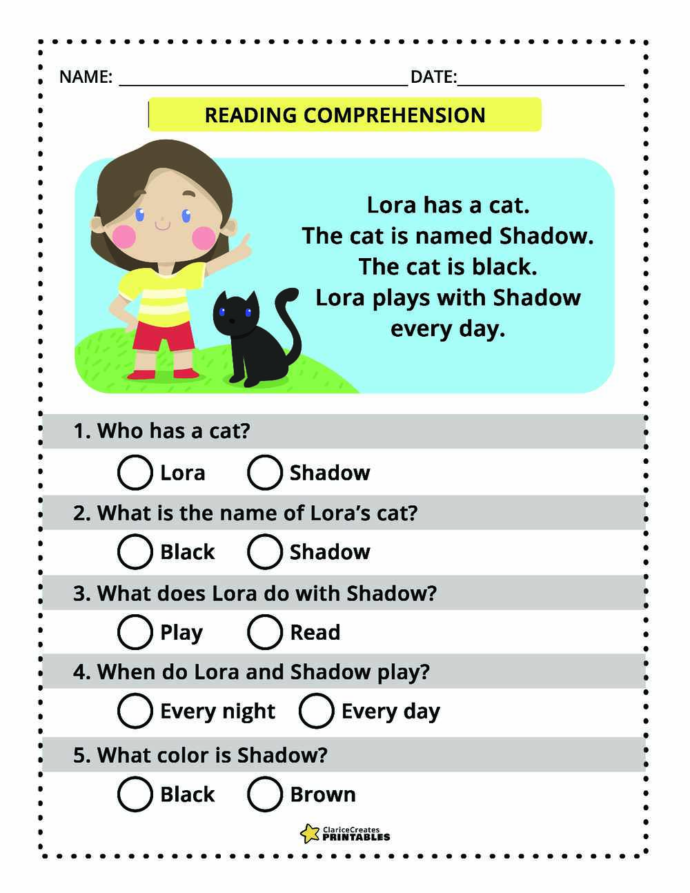 Worksheet Reading Comprehension 2 Color Gender (Full Color)
